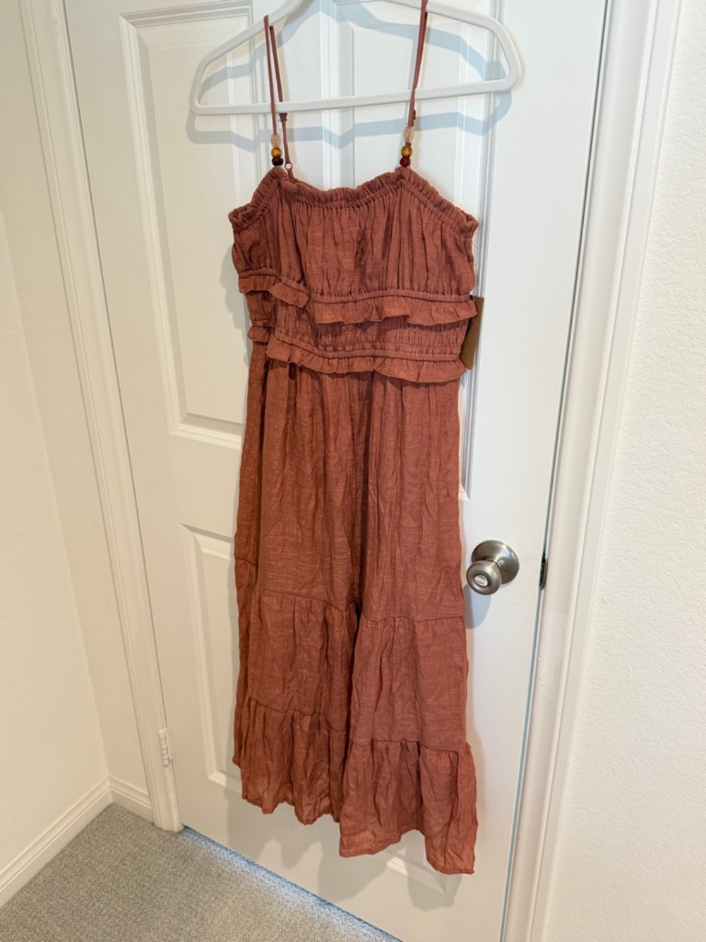 Rust Tiered Ruffle Maxi Jumpsuit - Picture 2 of 5